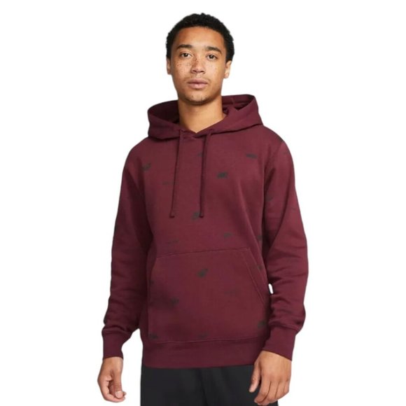 Nike Air Men's 2 PC AOP Sweatsuit Maroon Red Swoosh Logos Fleece Tracksuit Set - Picture 5 of 13